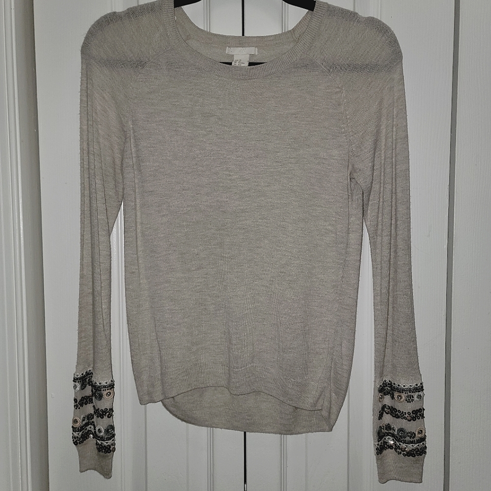 Embellished long sleeve sweater